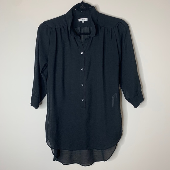 Aritzia Wilfred Blouse Half Button Front Long Sleeve Sheer Black Size XS - Picture 7 of 13
